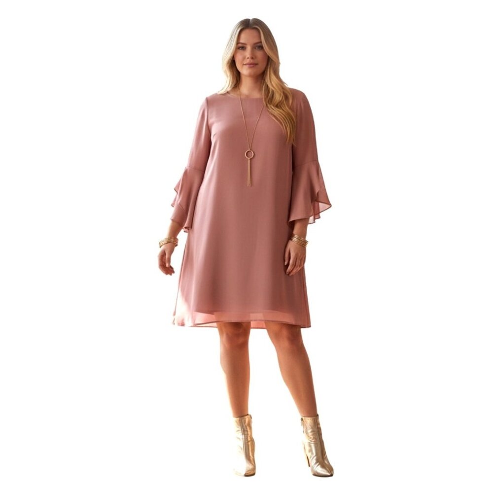 Thalia Sodi Flared-Sleeve Dress, Mesa Rose, Sz. XL